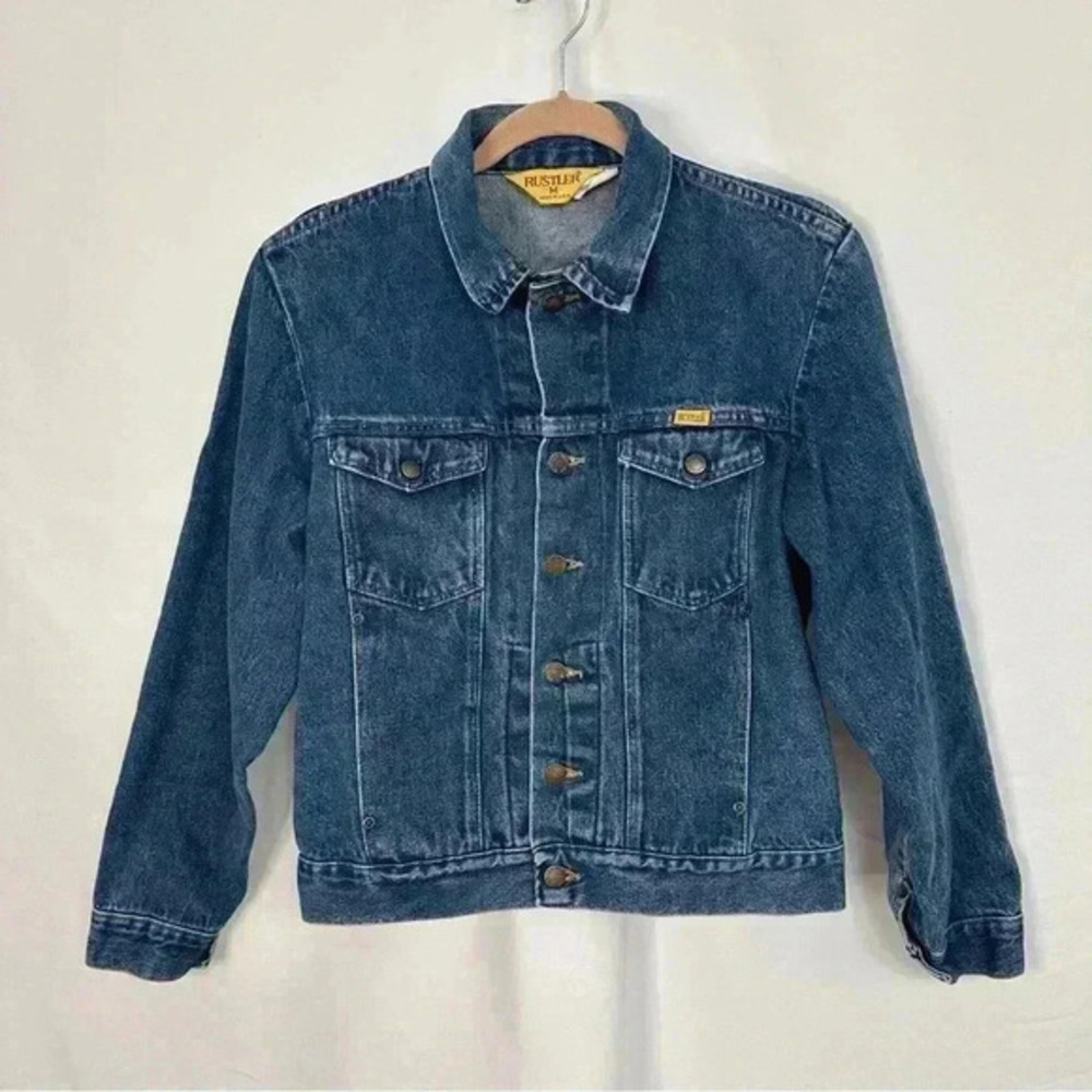 Vintage Rustler Jacket Medium Wash Boxy Crop Denim Trucker Jean Womens‎ Medium